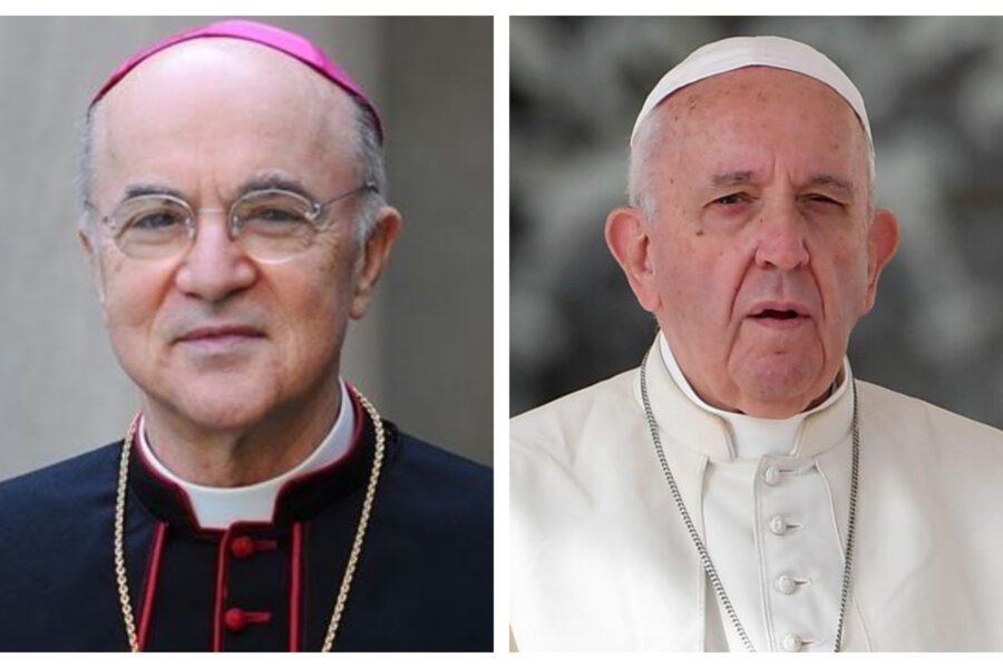 A sinistra l’Arcivescovo Carlo Maria Viganò, a destra Papa Francesco