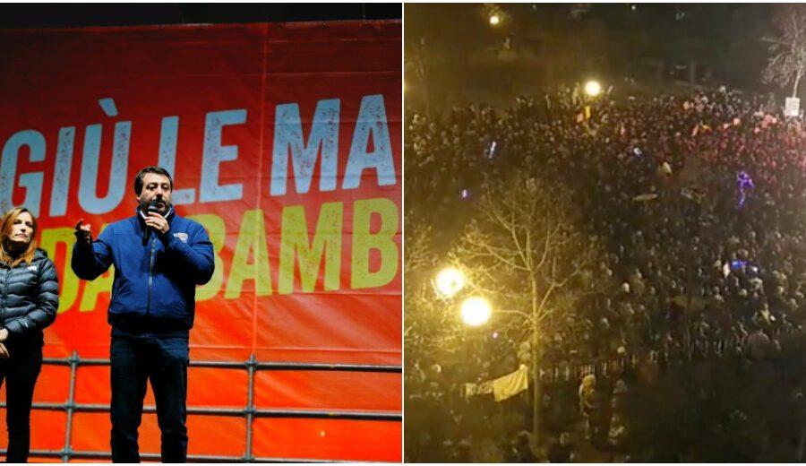 Le Sardine ‘vincono’ la sfida di piazza a Bibbiano contro Salvini