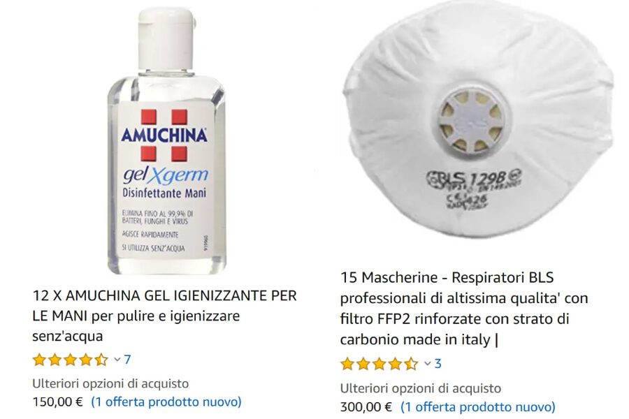Amuchina e mascherine a ruba nei negozi e su Amazon i prezzi schizzano alle stelle