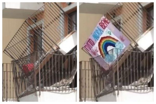 Balcone crollato con striscione “Andrà tutto bene”, foto virale ma è fake