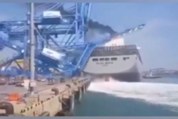 Corea del Sud, l’incidente nel porto: nave abbatte clamorosamente una gru