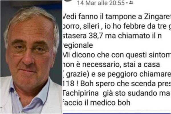 Coronavirus, il dottor Valli e lo sfogo prima della morte: “Tamponi a Zingaretti e Sileri e non ai medici”