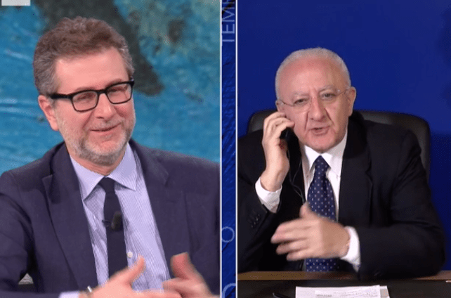 De Luca, show da Fazio: “Sei un fratacchione, non sfottere su Naomi Campbell”