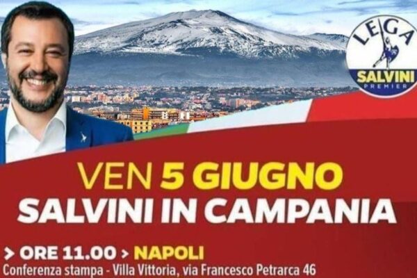Salvini a Napoli con la foto dell’Etna, il giallo della foto usata per il tour in Campania