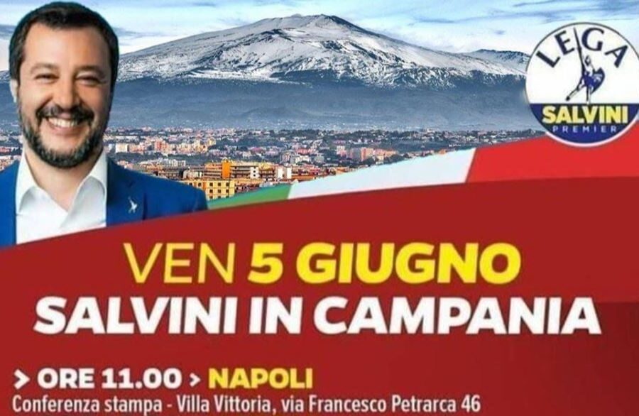 Salvini a Napoli con la foto dell’Etna, il giallo della foto usata per il tour in Campania