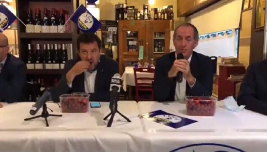 Zaia parla di bimbi morti in ospedale mentre Salvini si ‘ingozza’ di ciliegie, polemica sul web