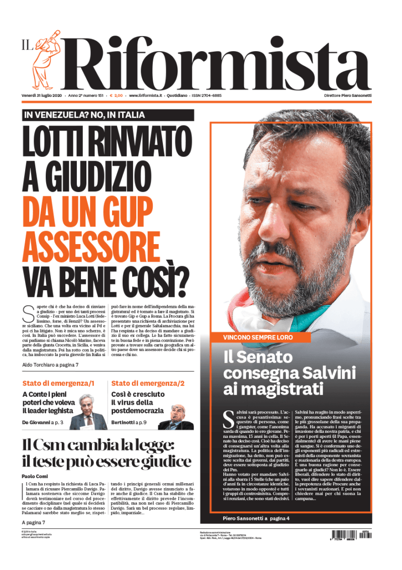 Quotidiano del 31 Luglio 2020