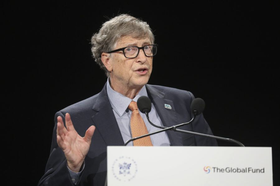 FILE  In this Thursday, Oct. 10, 2019 file photo, Philanthropist and Co-Chairman of the Bill & Melinda Gates Foundation Bill Gates gestures as he speaks to the audience during the Global Fund to Fight AIDS event at the Lyon’s congress hall, central France. Politicians and public health leaders have publicly committed to equitably sharing any coronavirus vaccine that works, but the top global initiative to make it happen may allow rich countries to reinforce their own stockpiles while making fewer doses available for poor ones.  While no country can afford to buy doses of every potential vaccine candidate, many poor ones can’t afford to place such speculative bets at all. The key initiative to help them is led by Gavi, a public-private partnership started by the Bill & Melinda Gates Foundation that buys vaccines for about 60% of the world’s children. (Ludovic Marin/Pool Photo via AP, File)