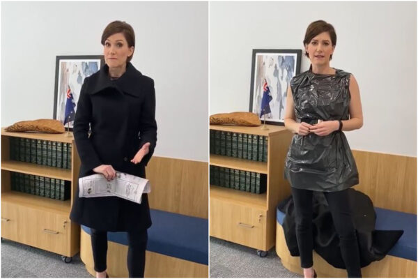 La parlamentare australiana risponde alle critiche sessiste al suo ‘look’ indossando un vestito-spazzatura La parlamentare australiana risponde alle critiche sessiste al suo ‘look’ indossando un vestito-spazzatura