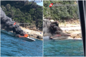 Paura a Sorrento, barca in fiamme con tre persone a bordo: giovane in ospedale