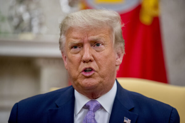 President Donald Trump speaks during a meeting with Arizona Gov. Doug Ducey in the Oval Office of the White House in Washington, Wednesday, Aug. 5, 2020. (AP Photo/Andrew Harnik, Pool)