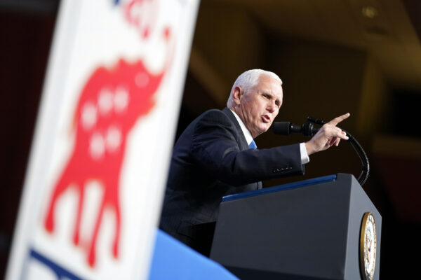 Vice President Mike Pence speaks at the 2020 Republican National Convention in Charlotte, N.C., Monday, Aug. 24, 2020. (AP Photo/Andrew Harnik)