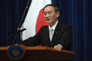 Japan’s new Prime Minister Yoshihide Suga speaks during a press conference at the prime minister’s official residence Wednesday, Sept. 16, 2020 in Tokyo, Japan. Japan’s Parliament elected Suga as prime minister Wednesday, replacing long-serving leader Shinzo Abe with his right-hand man.(Carl Court/Pool Photo via AP)