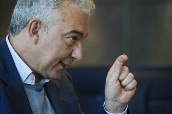Domenico Arcuri, Italy’s special commissioner for the virus emergency talks during an interview with The Associated Press, in Rome, Saturday, May 23, 2020. Despite pledges weeks ago by the commissioner, Domenico Arcuri, that people in Italy can buy low-priced surgical masks at pharmacies throughout the countries, many pharmacists are still telling customers they haven’t received such supplies. Arcuri told a news conference on Saturday that a day earlier, the masks, which cost a fixed price of 50-euro cents apiece, were being also supplied to 20,000 smoke-shops throughout Italy. (AP Photo/Andrew Medichini)