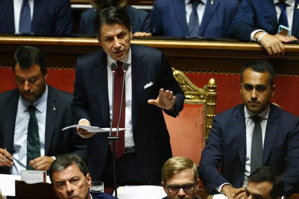 Foto Vincenzo Livieri – LaPresse 
20-08-2019 – Roma
Politica
Senato. Crisi di Governo. Comunicazioni del Presidente del Consiglio Giuseppe Conte. Nella foto Matteo Salvini, Giuseppe Conte, Luigi Di Maio

Photo Vincenzo Livieri – LaPresse 
20-08-2019 Rome
Politics
Senate. Government crisis. Communications from the Prime Minister Giuseppe Conte. In the picture Matteo Salvini, Giuseppe Conte, Luigi Di Maio