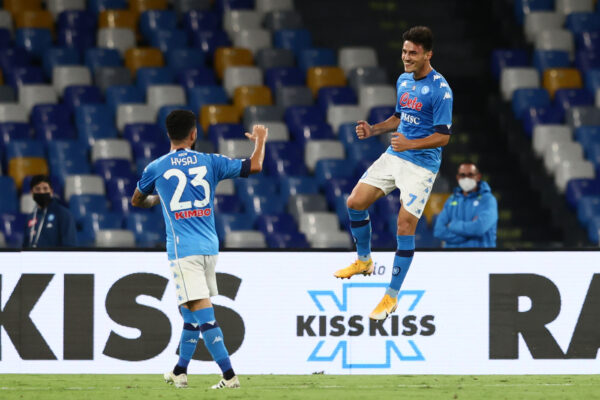 Foto Alessandro Garofalo/LaPresse 
27 settembre 2020 Napoli, Italia 
sport calcio 
Napoli vs Genoa – Campionato di calcio Serie A TIM 2020/2021 – stadio San Paolo.
Nella foto: Eljif Elmas Napoli esultanza  dopo il gol 6-0 

Photo Alessandro Garofalo/LaPresse 
September 27, 2020 Naples, Italy 
sport soccer 
Napoli vs Genoa – Italian Football Championship League A TIM 2020/2021 – San Paolo stadium.
In the pic: Eljif Elmas Napoli celebrates after scoring goal 6-0