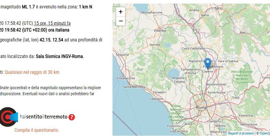 Boato fortissimo a Capena avvertito anche dai sismografi: mistero sulle cause dell’esplosione