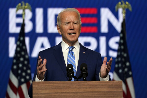 Democratic presidential candidate former Vice President Joe Biden speaks Wednesday, Nov. 4, 2020, in Wilmington, Del. (AP Photo/Carolyn Kaster)