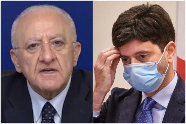 Campania, da zona rossa a zona arancione o gialla: decide Speranza, De Luca valuta contromosse