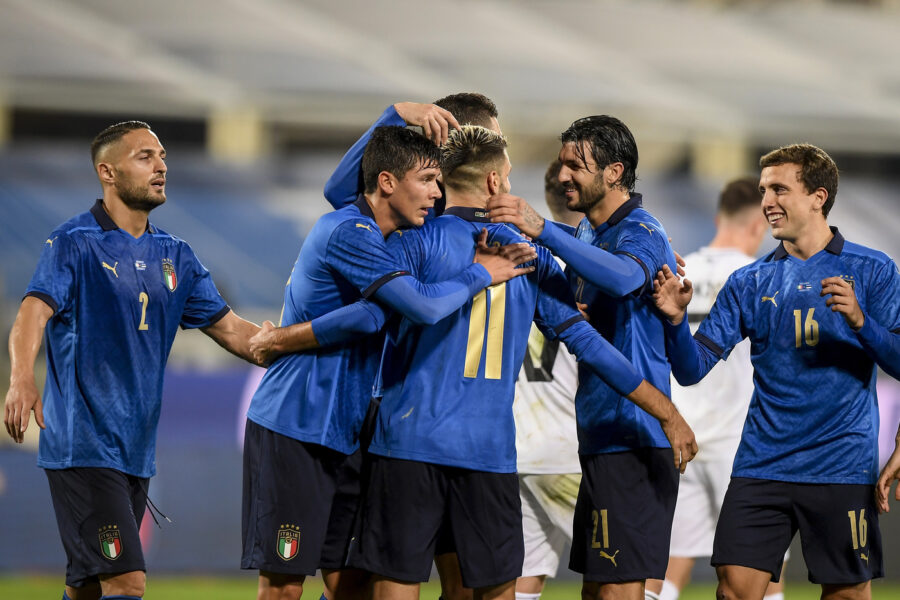 Foto LaPresse – Fabio Ferrari
11 Novembre 2020 Firenze, Italia 
Sport
Calcio
Italia vs Estonia – Gara amichevole – Stadio ‘Artemio Franchi’ di Firenze.
Nella foto:Vincenzo Grifo (Italy) esulta dopo rete su rigore 3-0

Photo LaPresse – Fabio Ferrari
November 11, 2020 Firenze, Italy
sport
soccer
Italy vs Estonia – Friendly match – ‘Artemio Franchi’ Stadium.
In the pic:Vincenzo Grifo (Italy) celebrates after scoaring goal on penalty 3-0