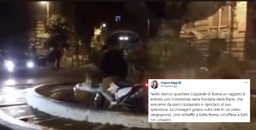 La gaffe di Virginia Raggi: pubblica il video di una moto nella Fontana delle Rane ma è vecchio di anni