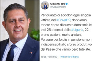 “Anziani non indispensabili”, bufera sulle parole di Toti: il chiarimento