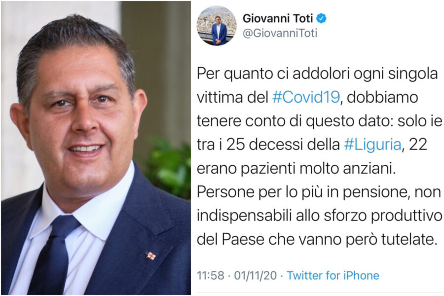 “Anziani non indispensabili”, bufera sulle parole di Toti: il chiarimento