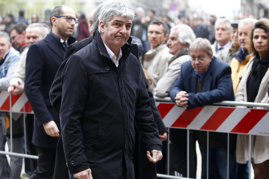 FILE – In this Tuesday, April 5, 2016 filer, former soccer player Paolo Rossi attends the funeral of former Italy coach Cesare Maldini funeral, at Milan’s Sant’Ambrogio’s Basilica, Italy. Rossi, the star of Italy’s World Cup-winning team in 1982, has reportedly died at age 64. He was the leading scorer in the ’82 World Cup and was also FIFA’s player of the year. (AP Photo/Antonio Calanni, File )