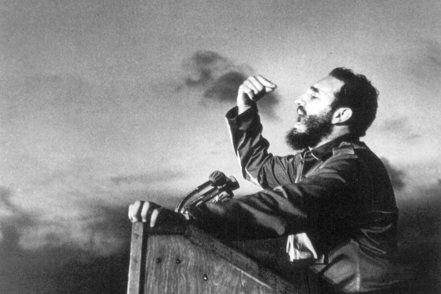 Fidel Castro, a master orator, delivers a speech circa 1960. Sovfoto/UIG/Getty Images