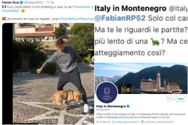 Fabian Ruiz e il tweet dell’ambasciata italiana in Montenegro che lo attacca: “Solo col cane puoi giocare”