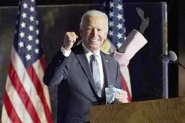 Democratic presidential candidate former Vice President Joe Biden speaks to supporters, early Wednesday, Nov. 4, 2020, in Wilmington, Del. (AP Photo/Paul Sancya