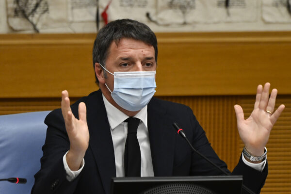 Italian Senator, former premier and head of the political party ‘Italia Viva’ (IV), Matteo Renzi holds a press conference at the Italian Chamber of Deputies in Rome, Wednesday, Jan. 13, 2021. The Italian cabinet was in crisis on January 13, 2021 following the resignations of ministers Teresa Bellanova and Elena Bonetti, members of former premier Matteo Renzi’s Italia Viva party. (Alberto Pizzoli/pool via AP)