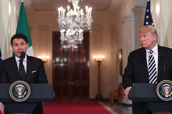 US President Donald Trump and Italian Prime Minister Giuseppe Conte hold a joint press conference in the East Room of the White House in Washington, DC, July 30, 2018. (Photo by SAUL LOEB / AFP)        (Photo credit should read SAUL LOEB/AFP/Getty Images)