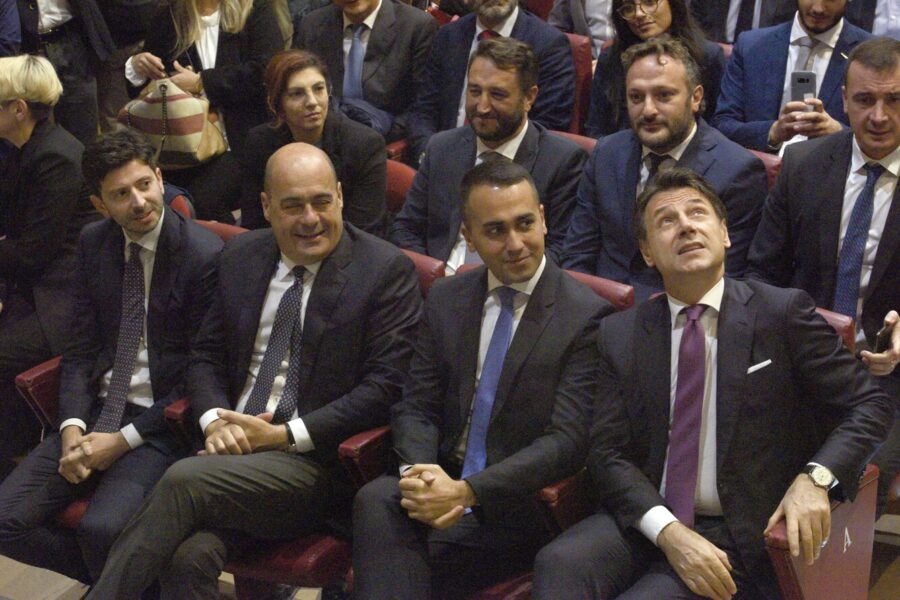 Foto Stefano Cavicchi – LaPressepolitica 25 10 2019 Narni – Terni Elezioni Regionali Umbria – Summit Pd e 5 StelleNella Foto:   Roberto Speranza , Nicola Zingaretti Luigi DI Maio e Giuseppe Conte