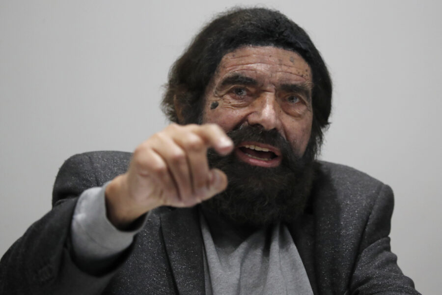 French novelist and philosopher Marek Halter attends a press conference entitled "First conference of Imams from Europe against Radicalization", in Paris, Thursday, Oct. 1, 2020. (AP Photo/Francois Mori)