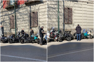 Napoli, follia al Corso Vittorio Emanuele: travolge sette scooter e scappa