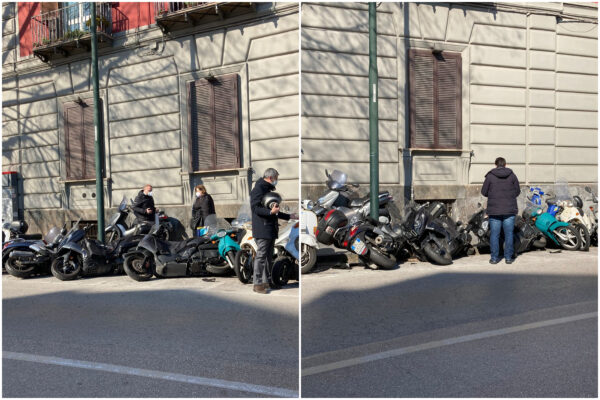 Napoli, follia al Corso Vittorio Emanuele: travolge sette scooter e scappa