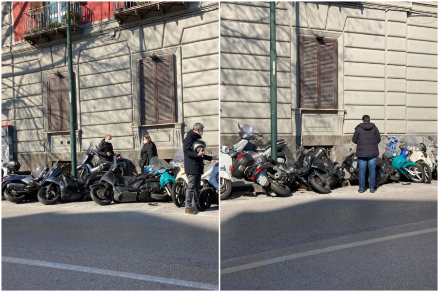 Napoli, follia al Corso Vittorio Emanuele: travolge sette scooter e scappa