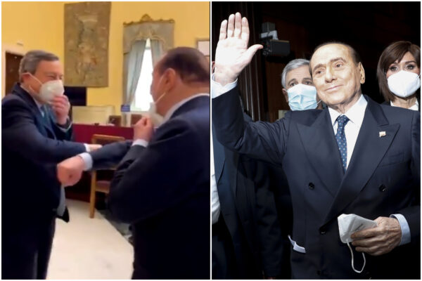 “Grazie di essere venuto”, Draghi sorride a Berlusconi: l’ex premier baciato e coccolato dai suoi