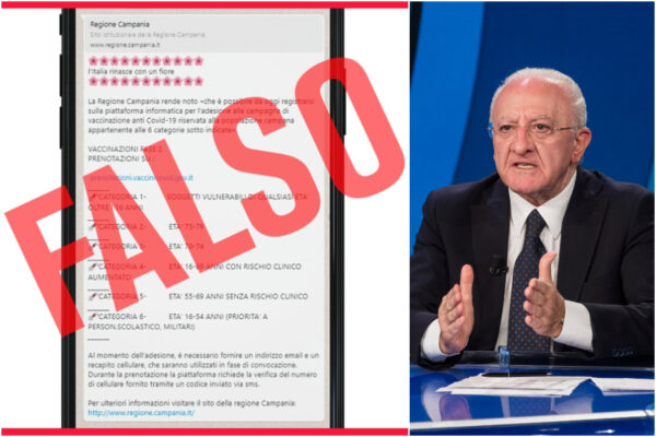 Prenotazione del vaccino aperta a tutti in Campania, il messaggio-fake condiviso migliaia di volte