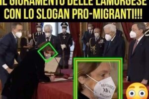 Lamorgese e la falsa mascherina pro-migranti durante il giuramento, la bufala sul ministro dell’Interno