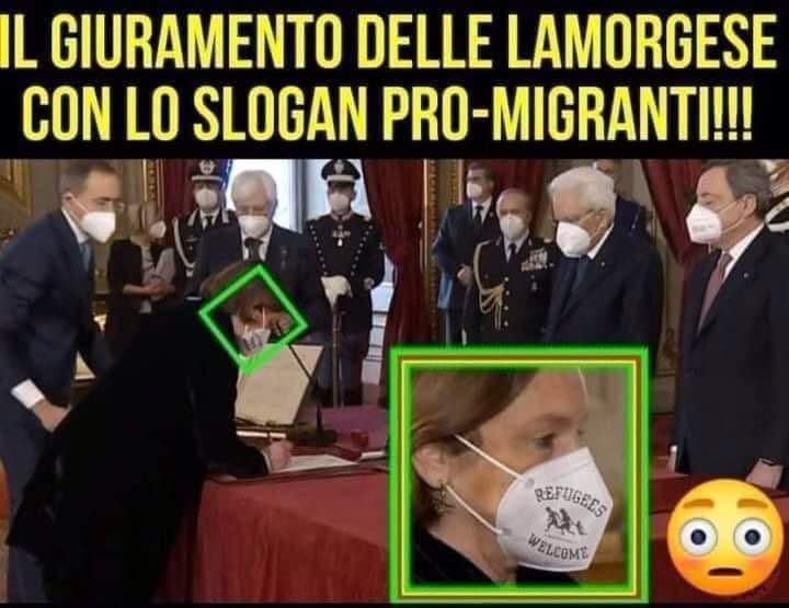 Lamorgese e la falsa mascherina pro-migranti durante il giuramento, la bufala sul ministro dell’Interno