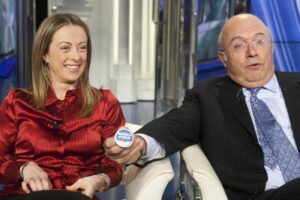 Foto Mauro Scrobogna /LaPresse
15-01-2013 Roma
Politica
RAI – trasmissione porta a porta
Nella foto: Giorgia Meloni, Francesco Storace
Photo Mauro Scrobogna /LaPresse
15-01-2013 Rome
Politics
RAI –  porta porta  tv show –
In the picture: Giorgia Meloni, Francesco Storace