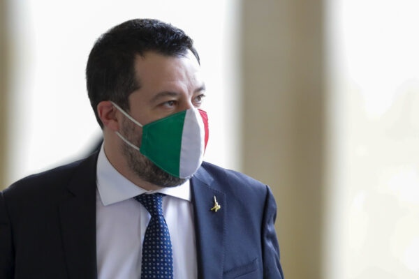 The League party leader Matteo Salvini arrives at the Quirinale presidential palace where Italian President Sergio Mattarella is meeting political parties trying to find a viable solution to the political crisis, in Rome Friday, Jan. 29, 2021. Italian Premier Giuseppe Conte resigned after a key coalition ally pulled his party’s support over Conte’s handling of the coronavirus pandemic, setting the stage for consultations this week to determine if he can form a third government. (AP Photo/Andrew Medichini)