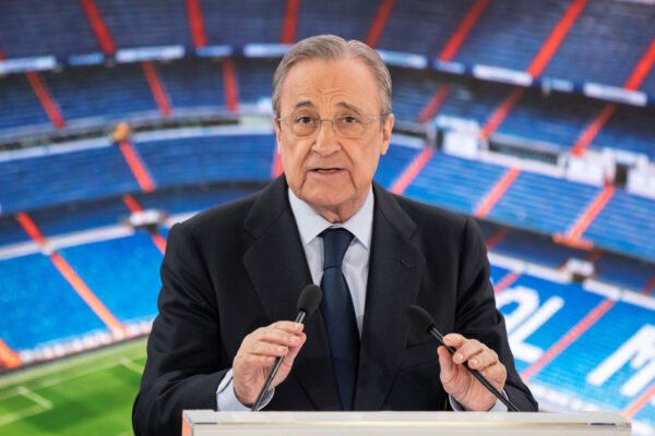 Real Madrid president Florentino Perez during the presentation Belgium´s Eden Hazard as Real Madrid new player at Santiago Bernabeu Stadium in Madrid, Spain, 13 June 2019 Real Madrid president Florentino Perez during the presentation Belgium´s Eden Hazard as Real Madrid new player at Santiago Bernabeu Stadium in Madrid, Spain, 13 June 2019