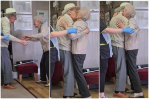 Coppia di anziani si riunisce dopo otto mesi: il dolce “ti amo” e il bacio tanto atteso