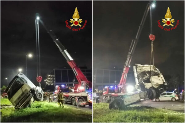 Camion distrutto dopo grave incidente a Milano: in ospedale il conducente