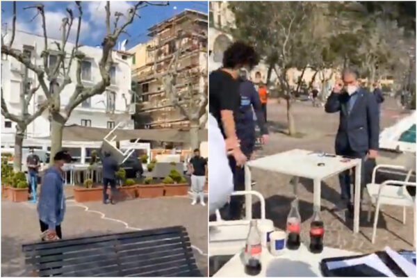 Pic-nic abusivo sul lungomare in zona rossa, il sindaco fa volare in aria i tavolini e li caccia