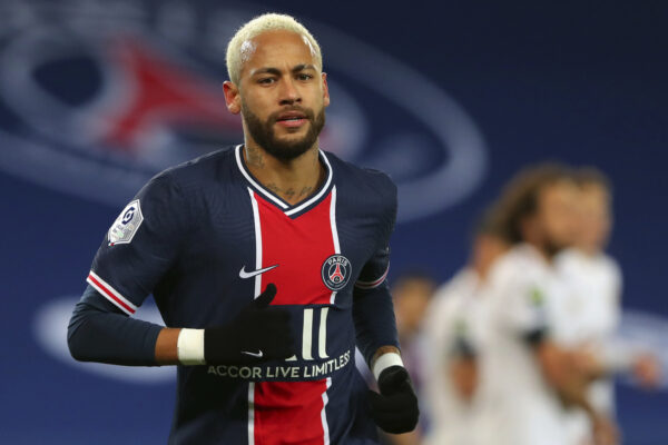 PSG’s Neymar runs during his League One soccer match between Paris Saint Germain and Bordeaux, at the Parc des Princes stadium in Paris, France, Saturday, Nov. 28, 2020. (AP Photo/Thibault Camus)