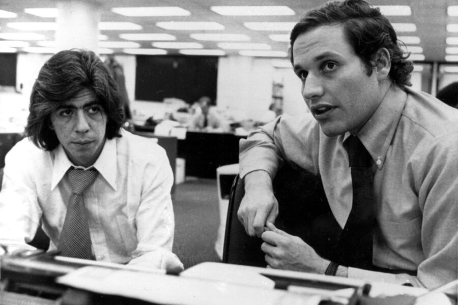 Washington Post writers Carl Bernstein, left, and Robert Woodward, who pressed the Watergate investigation, are photographed in Washington, D.C., May 7, 1973.   It was announced that The Post won the Pulitzer Prize for public service for its stories about the Watergate scandal.  (AP Photo)